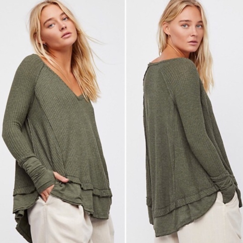 Free People Laguna Thermal Long Sleeve Olive Green Size S - Picture 1 of 8